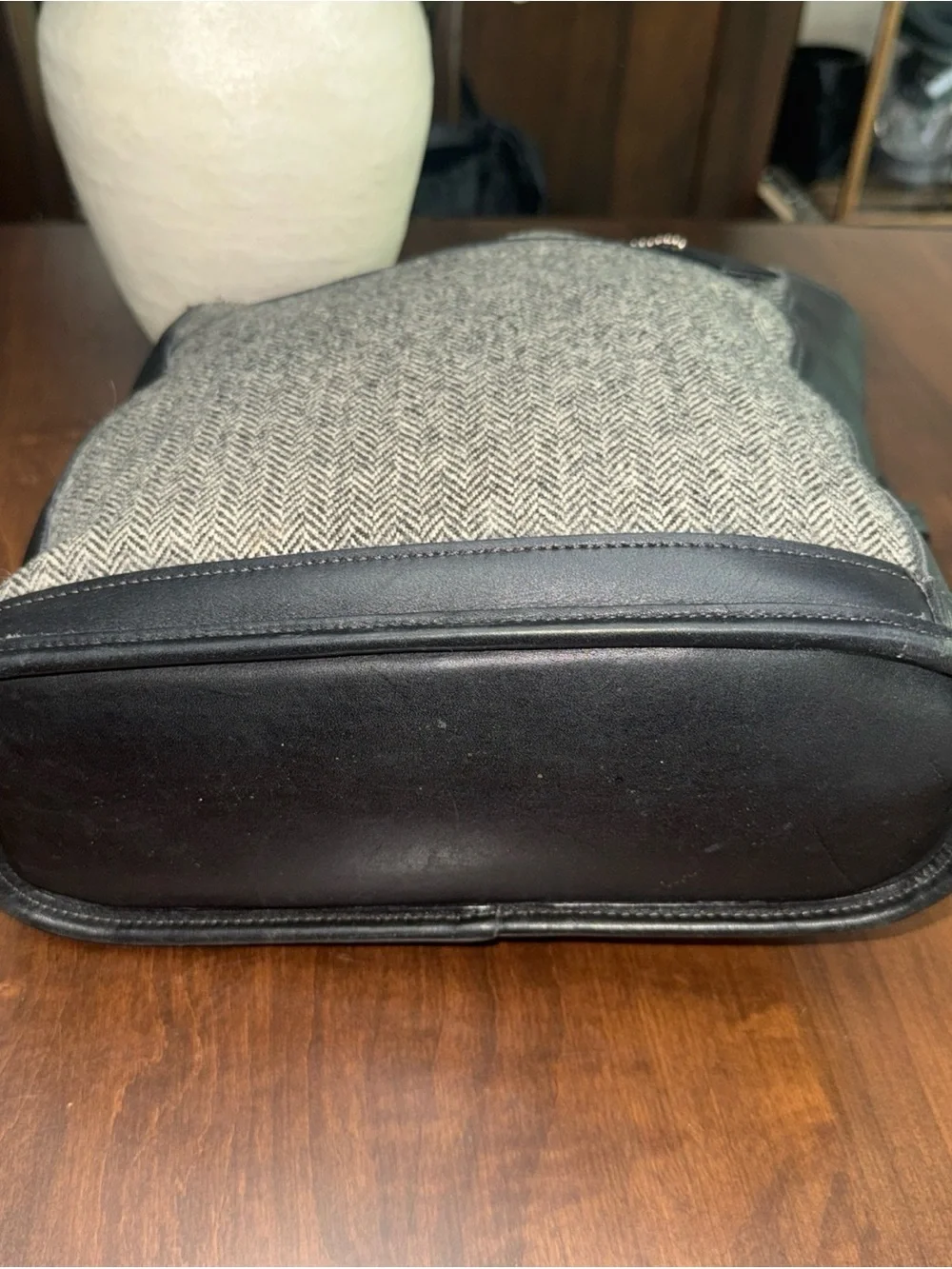 Coach Bleeker Leather-Trim Herringbone Tote Bag - Black & Gray